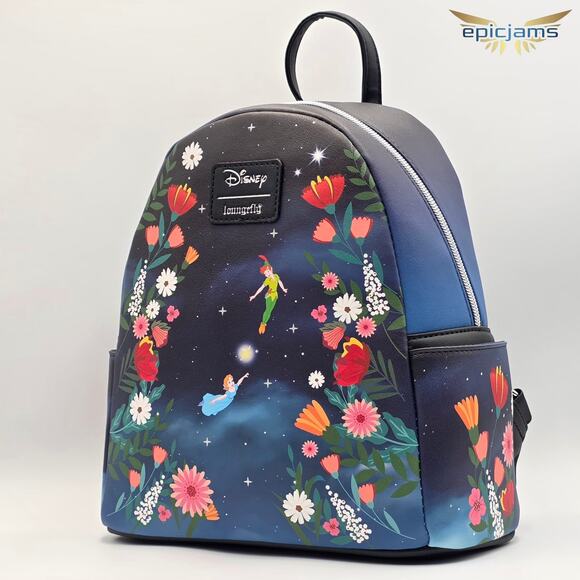 Loungefly Disney Peter Pan Floral Blue Mini Backpack Bag New - Picture 3 of 5